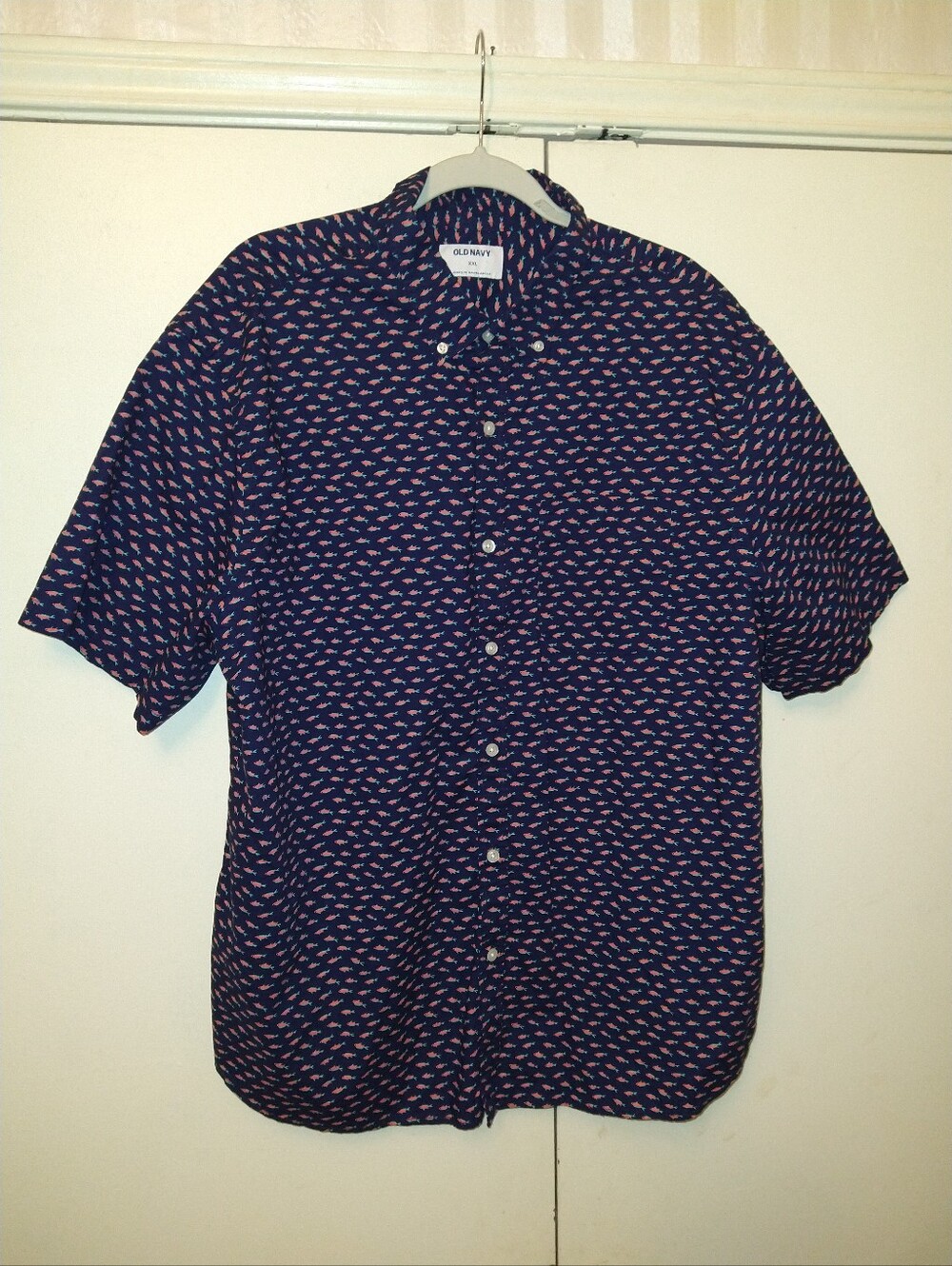 Old Navy Fish Print Short Sleeve Button Down Shirt Men's sz XXL.